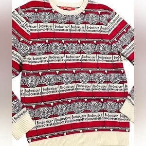 Mens Medium Budweiser Sweater Shinesty Shirt Adult Red White King Beers Holiday